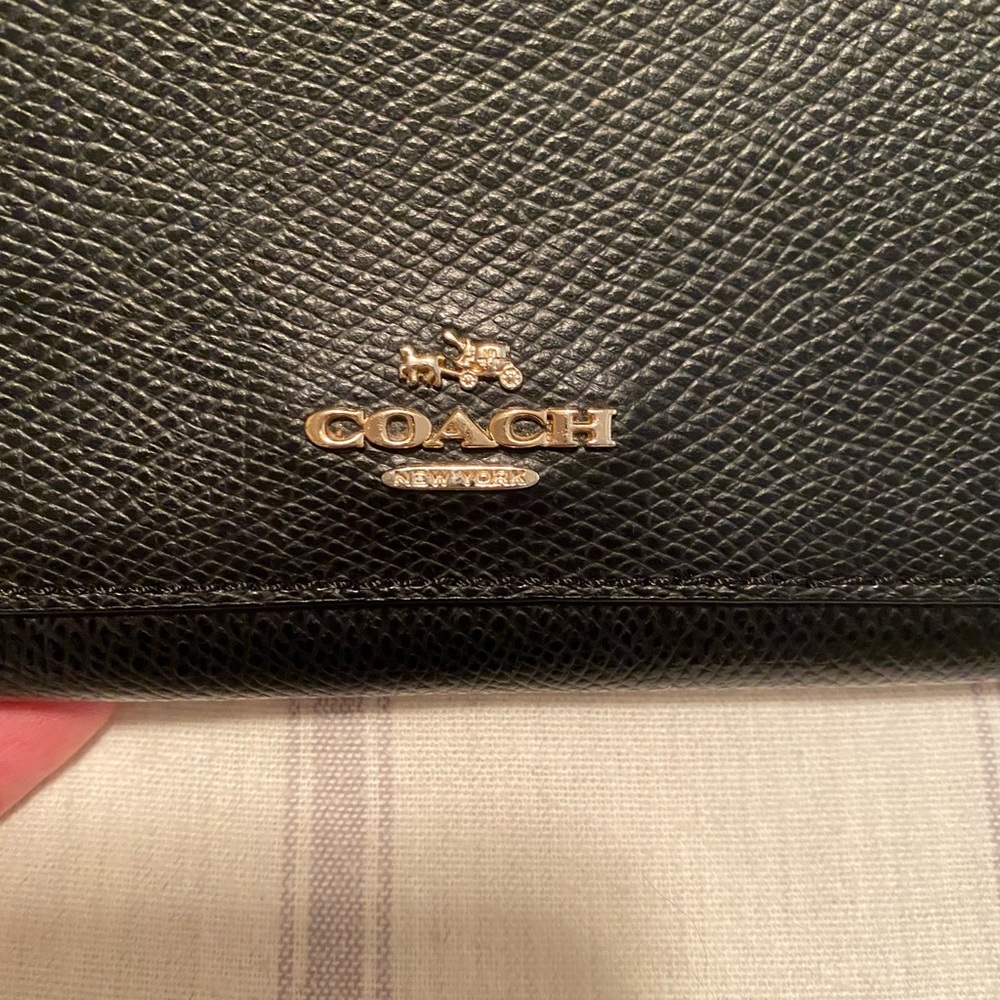 Coach Black Leather Accordian Zip Around Wallet